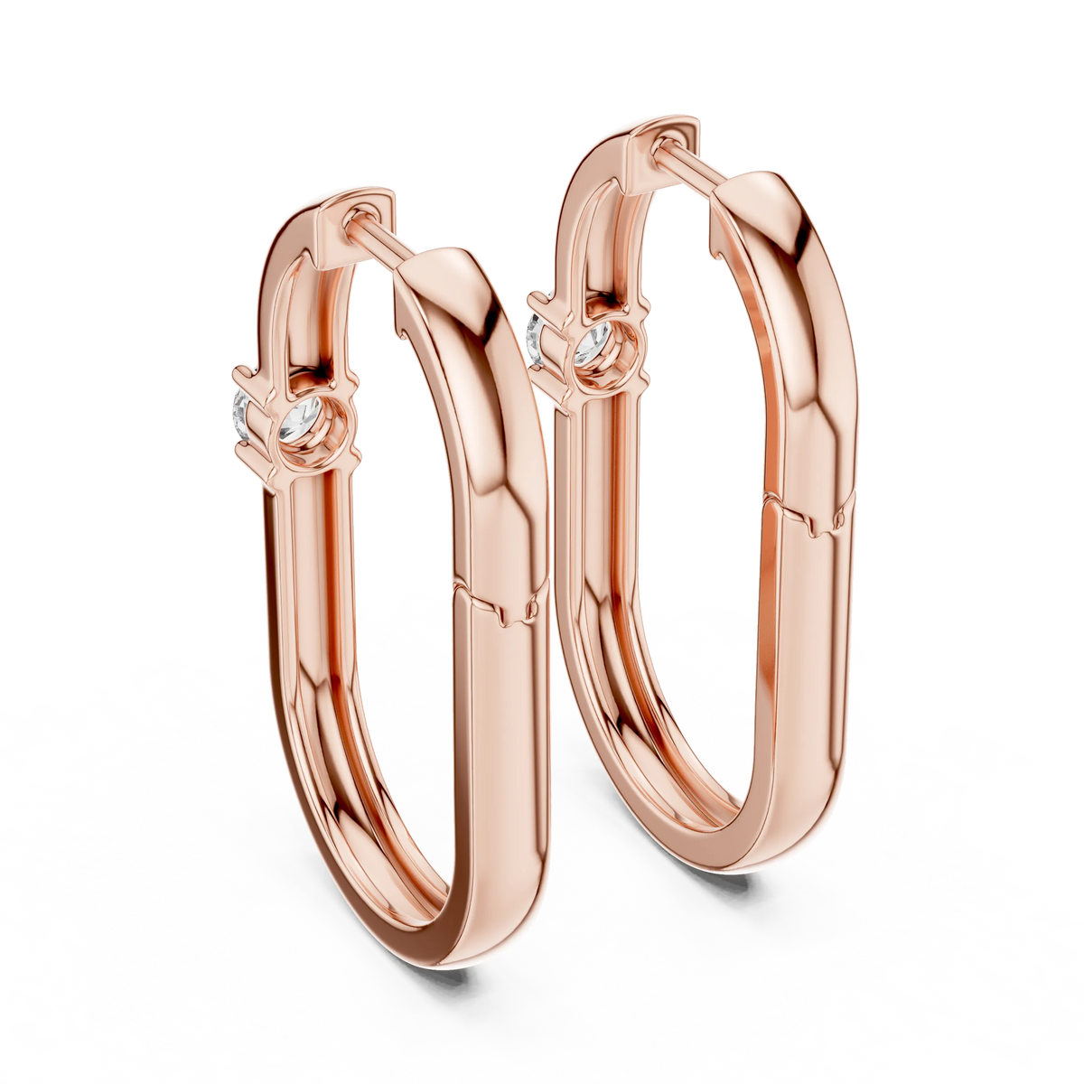 Moissanite solitaire oval hoop earrings in rose 925 sterling silver, view 3
