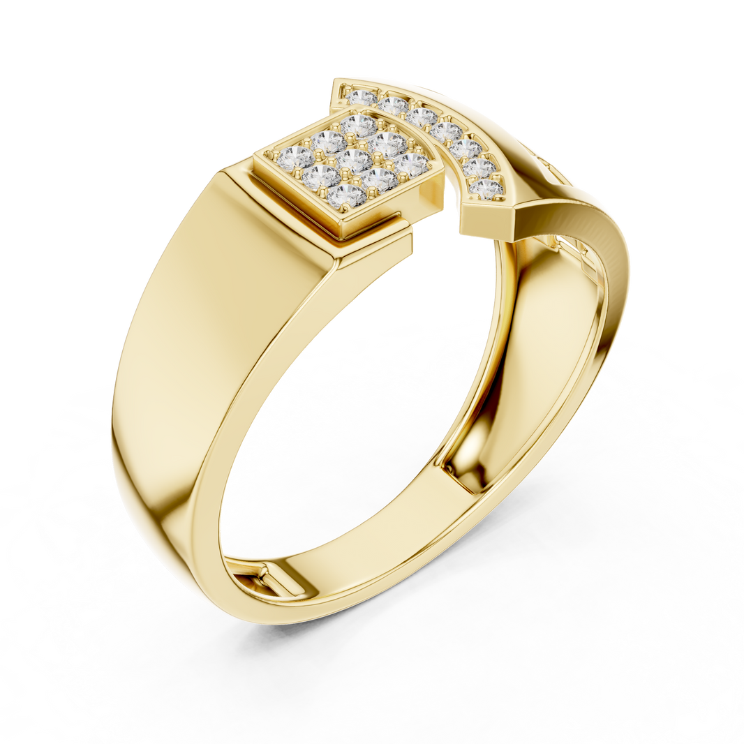 Men's Square Pavé Panel Asymmetric Moissanite Band in yellow 925 sterling silver, view 2