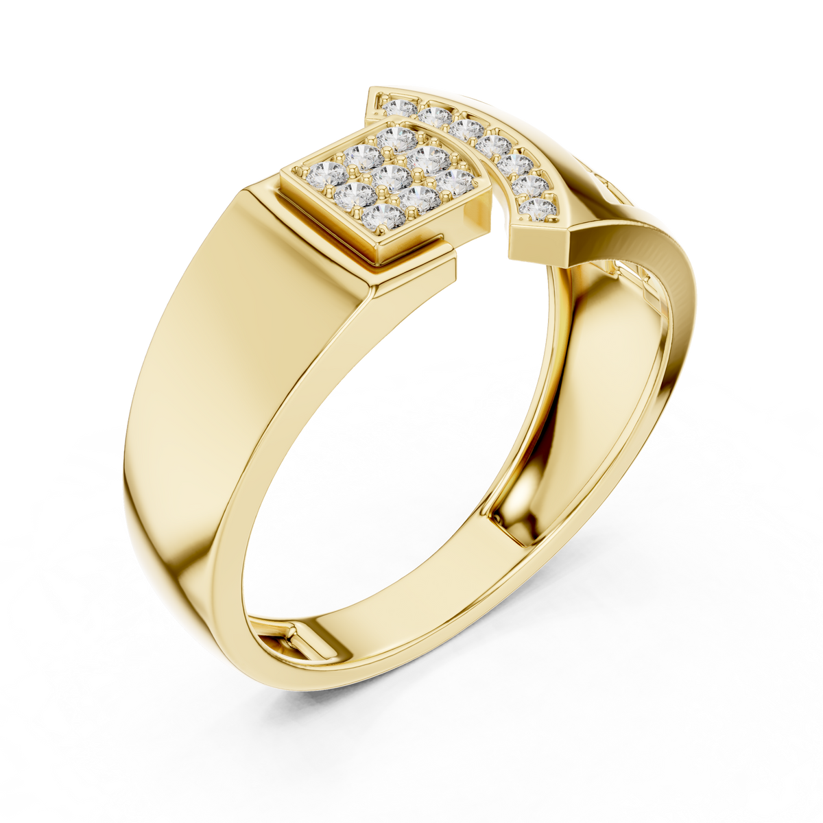 Men's Square Pavé Panel Asymmetric Moissanite Band in yellow 925 sterling silver, view 2