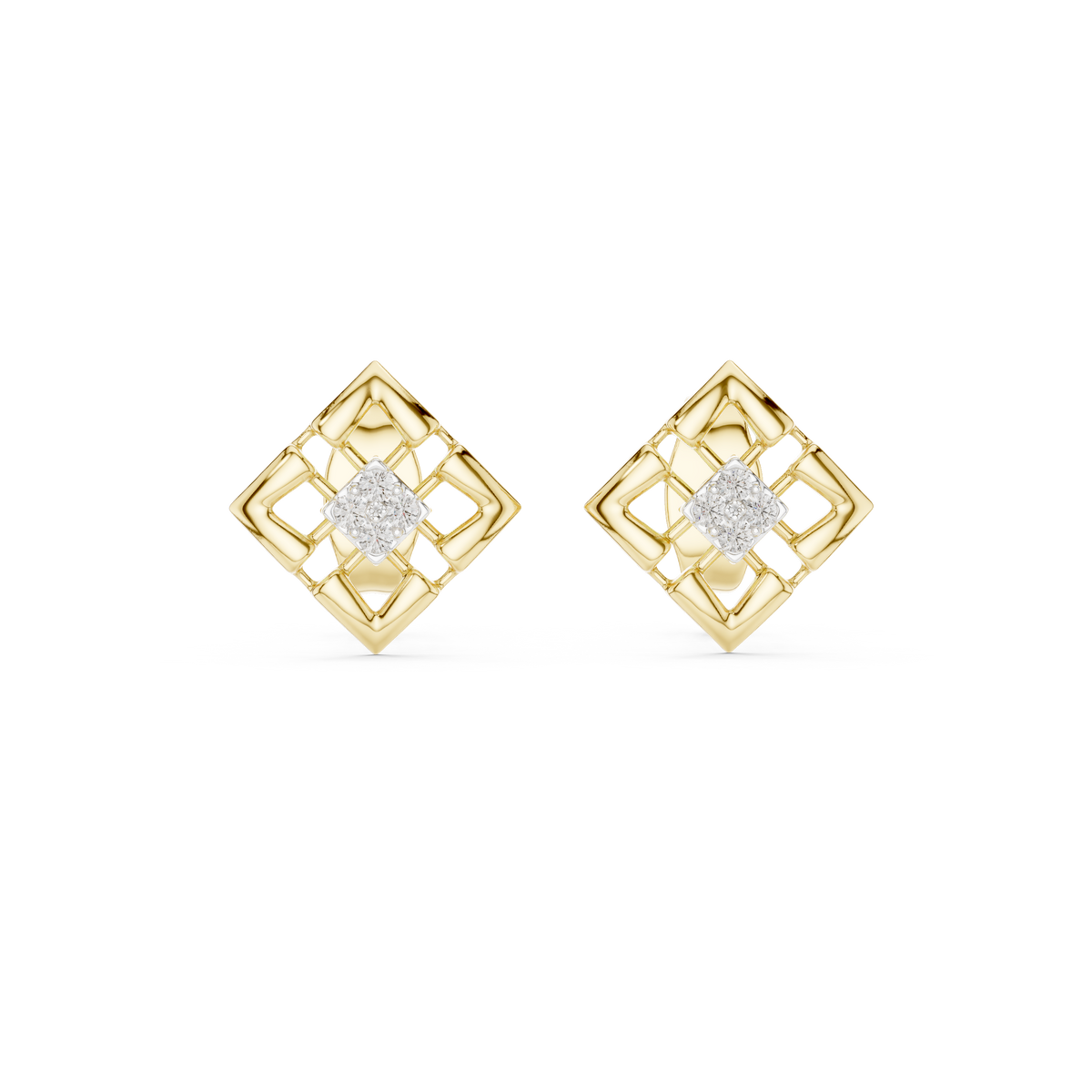 Moissanite Geometric Square Cluster Stud Earrings in yellow 925 sterling silver, view 4