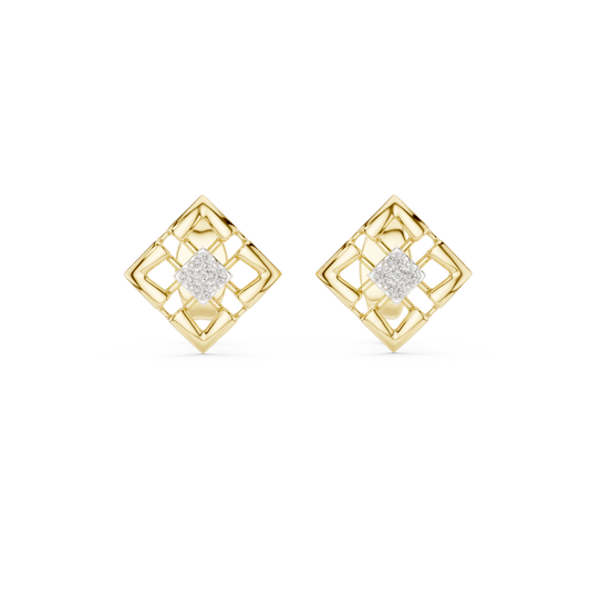 Moissanite Geometric Square Cluster Stud Earrings in yellow 925 sterling silver, view 4