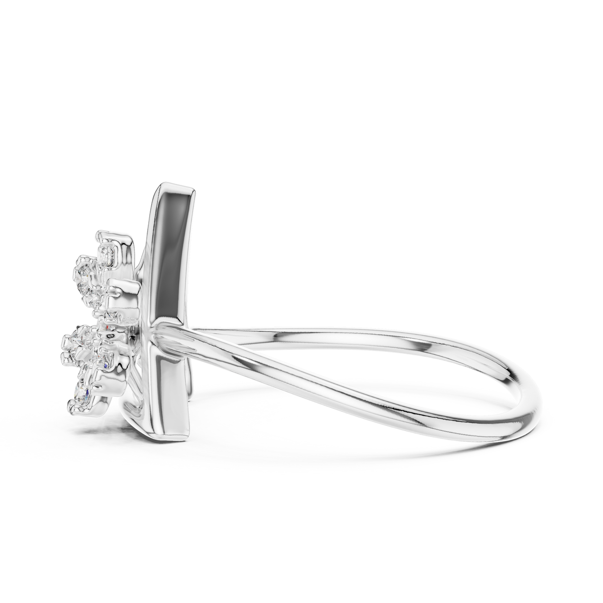 Open Triangle Flower Moissanite Ring in white 925 sterling silver, view 3