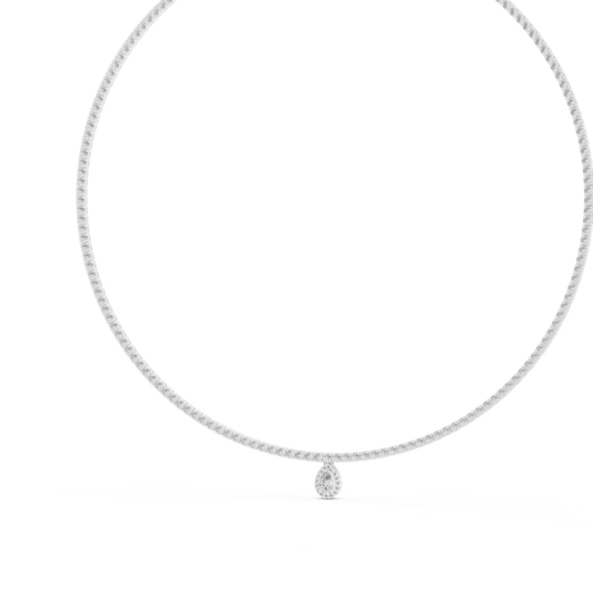 Round Tennis Necklace with Pear Drop in white 925 sterling silver, view 2