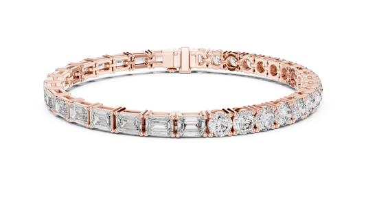 Emerald and Round Moissanite Tennis Bracelet in rose 925 sterling silver, view 1
