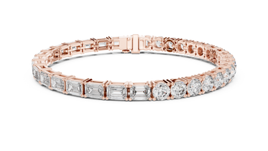 Emerald and Round Moissanite Tennis Bracelet in rose 925 sterling silver, view 1