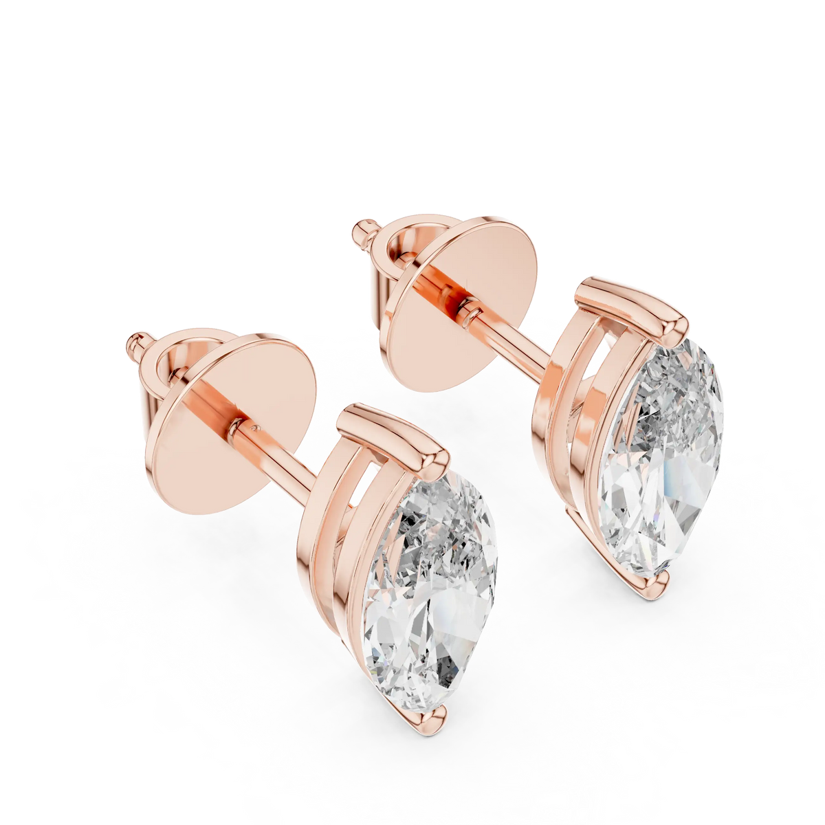 Marquise moissanite stud earrings in rose 925 sterling silver, view 2