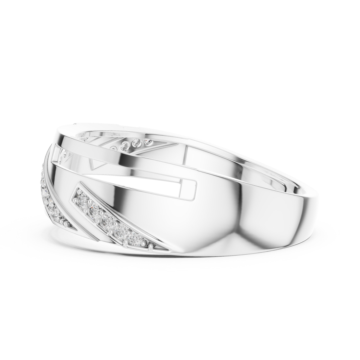 Diagonal Pavé Stripe Geometric Moissanite Band in white 925 sterling silver, view 3