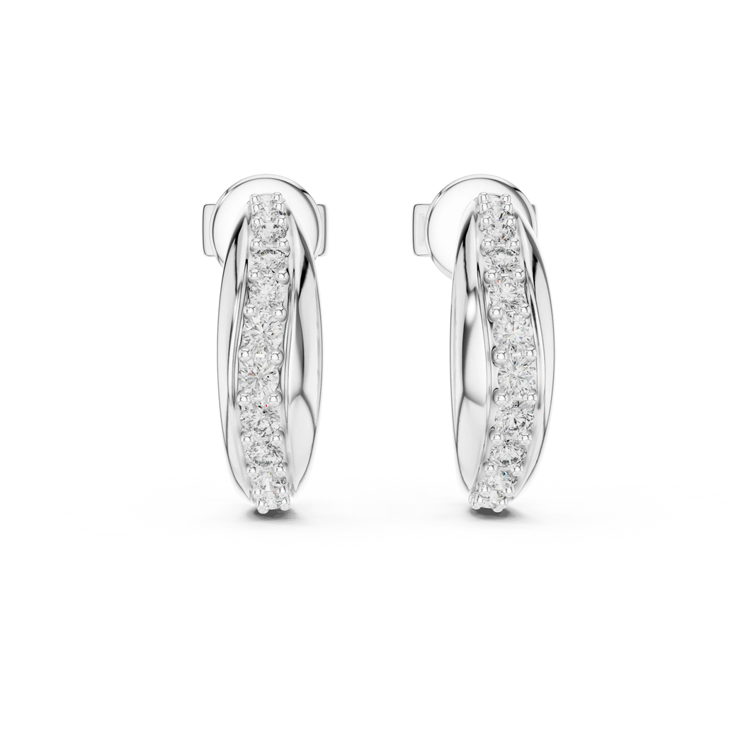 Moissanite graduated pave half hoop earrings in white 925 sterling silver, view 4