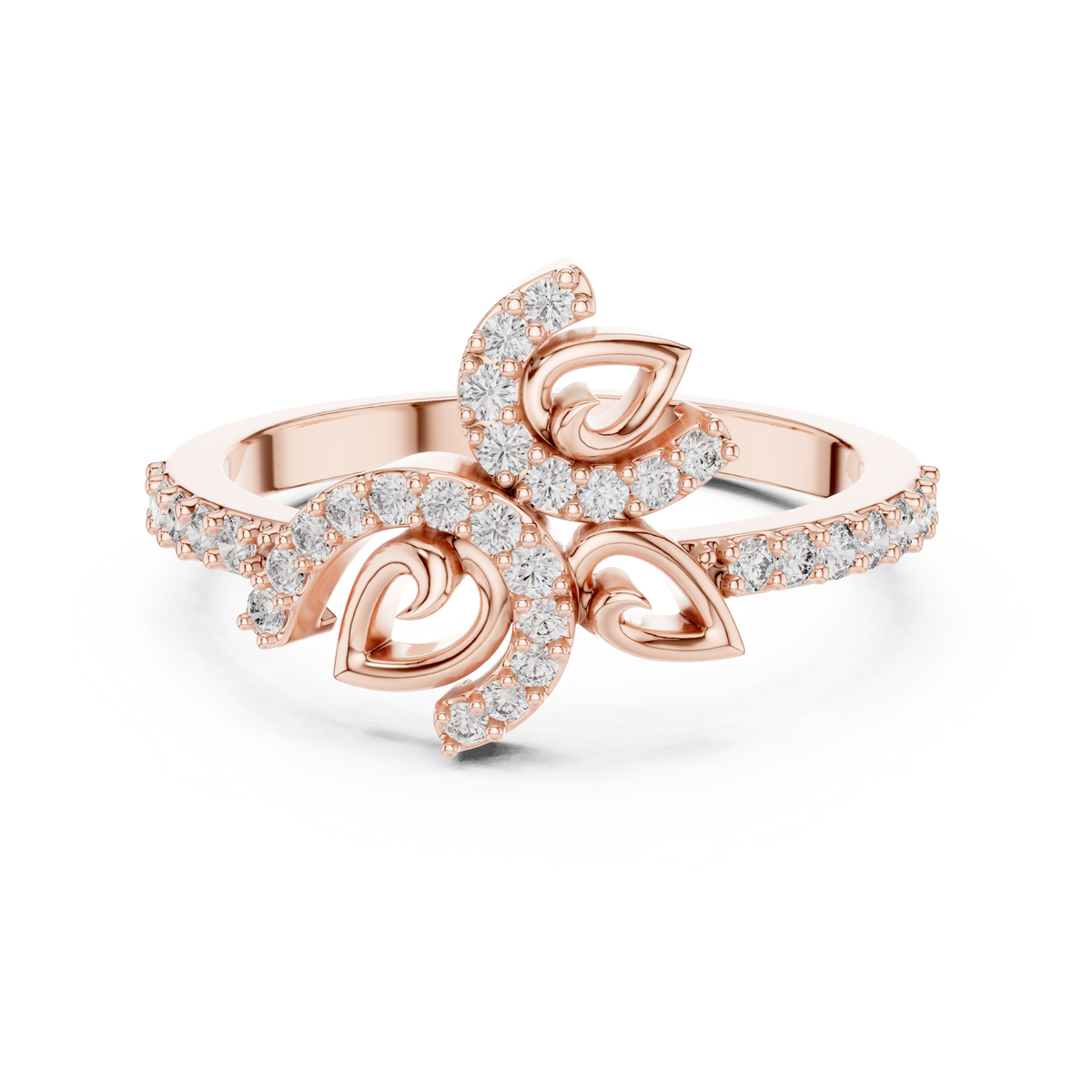 Pavé Leaf Vine Bypass Moissanite Ring in rose 925 sterling silver, view 4