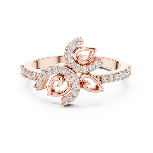 Pavé Leaf Vine Bypass Moissanite Ring in rose 925 sterling silver, view 4