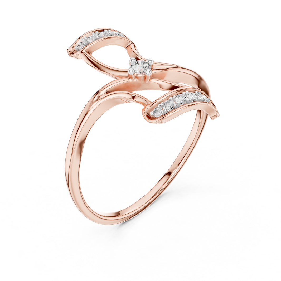 Pinwheel Bypass Moissanite Ring in rose 925 sterling silver, view 2