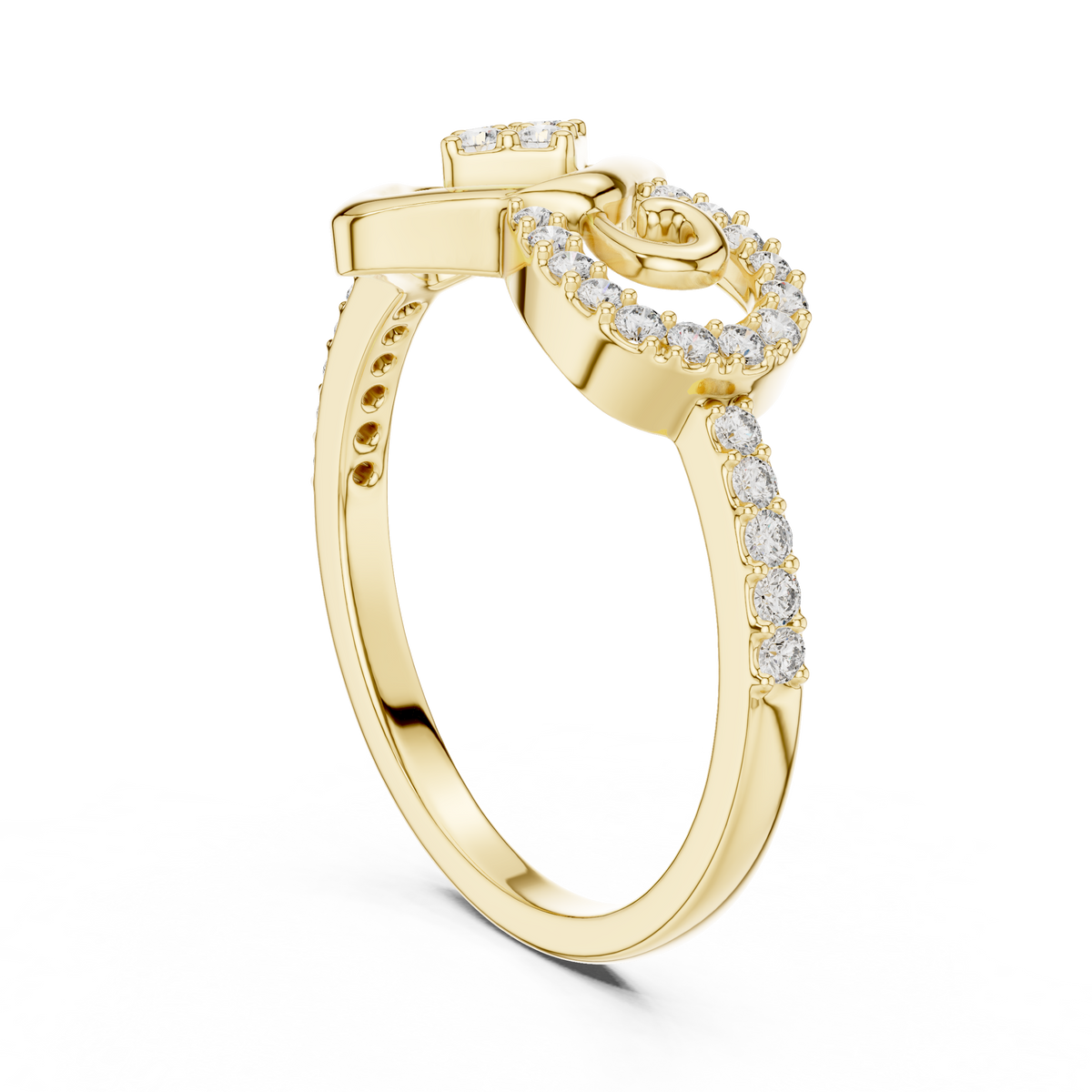 Open Square Cluster and Swirl Moissanite Ring in yellow 925 sterling silver, view 1