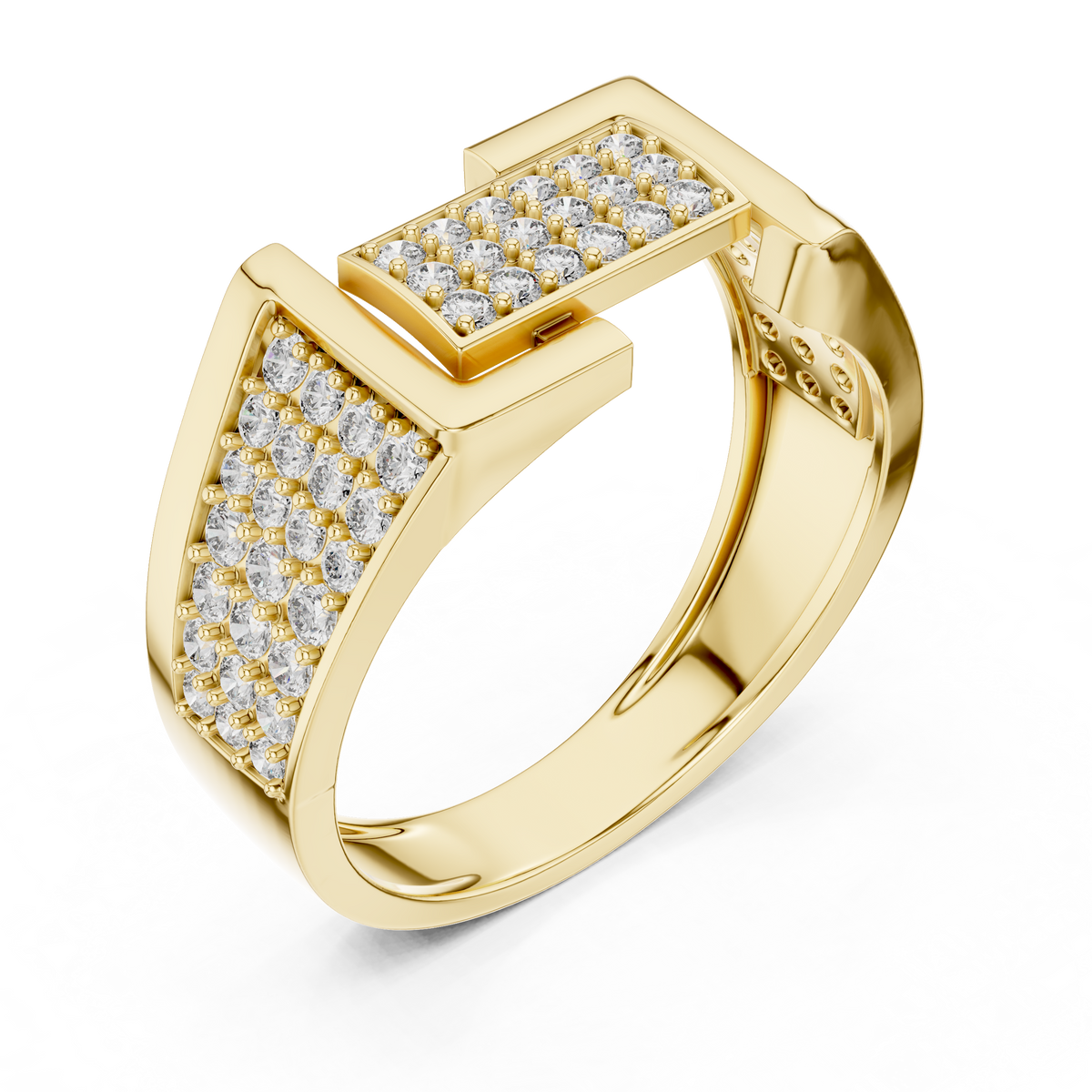 Geometric Pavé Panel Moissanite Statement Band in yellow 925 sterling silver, view 2