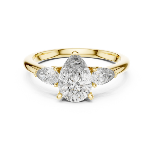 Pear Three Stone Moissanite Engagement Ring in yellow 925 sterling silver, view 4