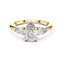 Pear Three Stone Moissanite Engagement Ring in yellow 925 sterling silver, view 4