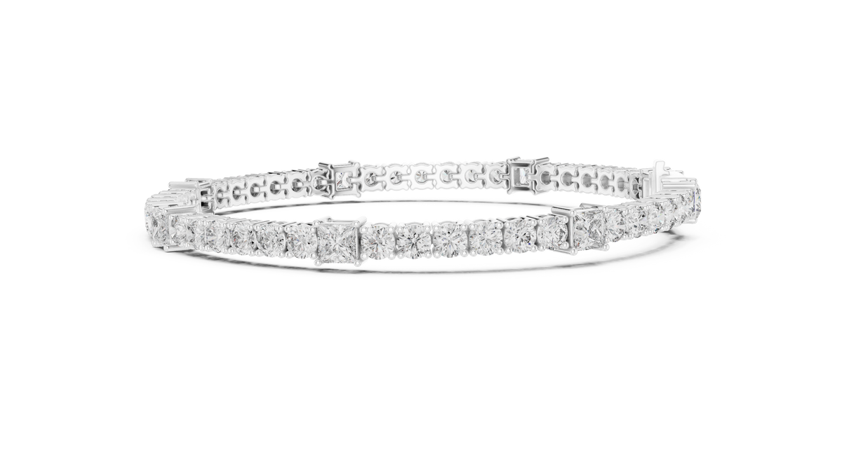 Princess Station Round Moissanite Tennis Bracelet in white 925 sterling silver, view 4