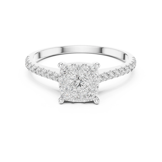 Round Cluster Moissanite Engagement Ring with Pavé Band in white 925 sterling silver, view 4