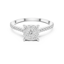 Round Cluster Moissanite Engagement Ring with Pavé Band in white 925 sterling silver, view 4