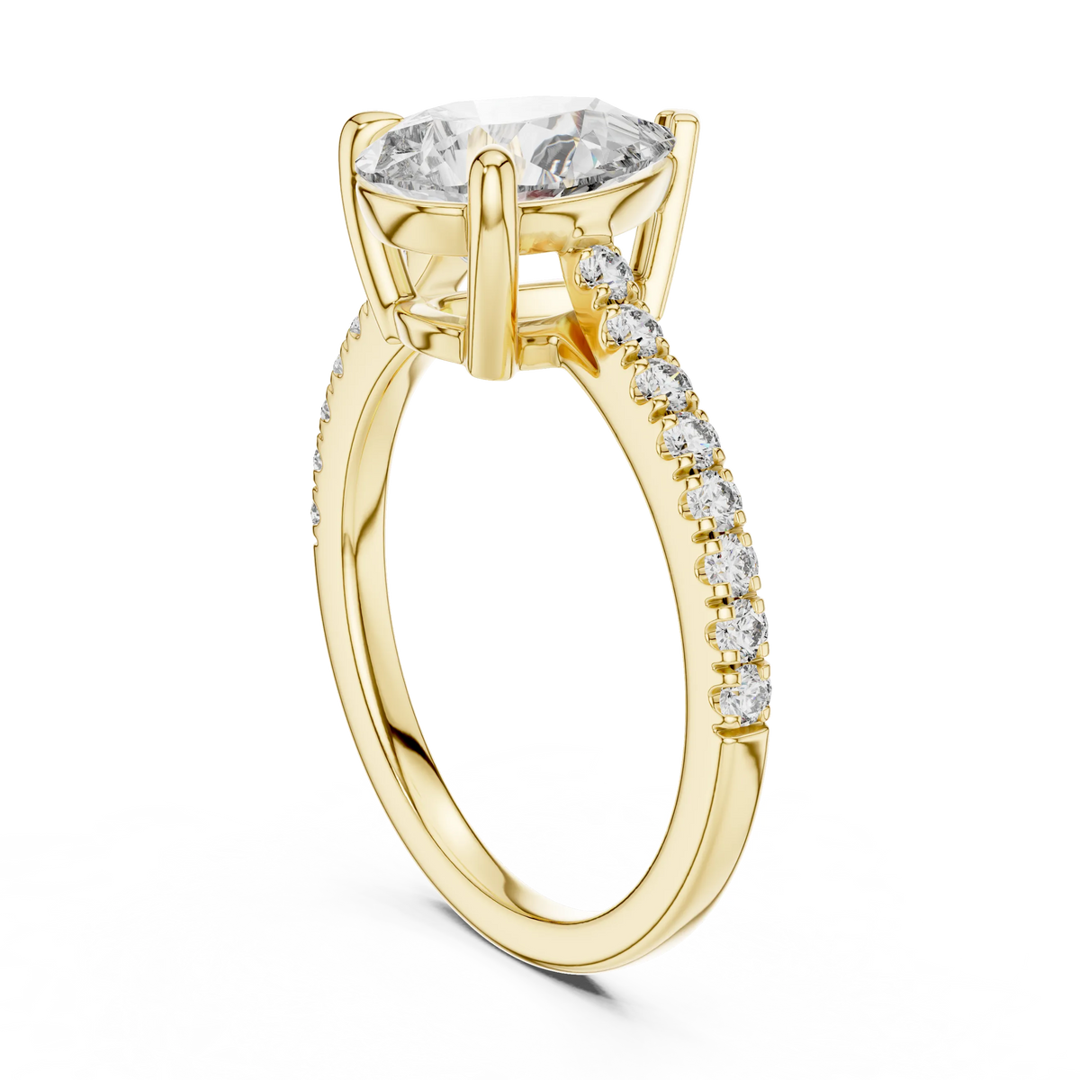 Pear Moissanite Engagement Ring with Pavé Band in yellow 925 sterling silver, view 1