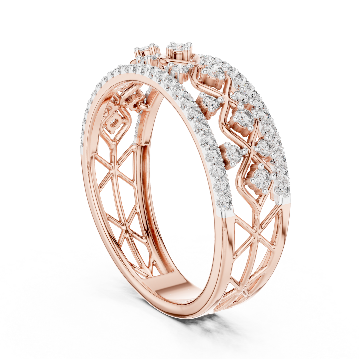 Triple Row Openwork Moissanite Band in rose 925 sterling silver, view 1