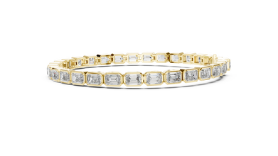 Emerald Cut Bezel Moissanite Tennis Bracelet in yellow 925 sterling silver, view 4