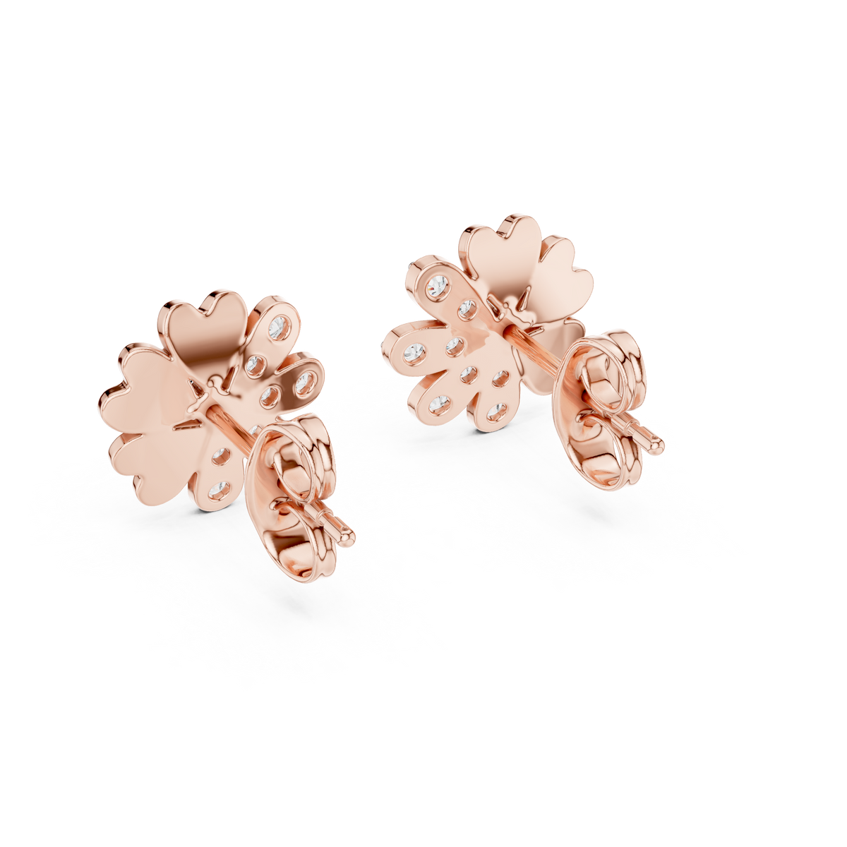 Moissanite Scatter Flower Stud Earrings in rose 925 sterling silver, view 3