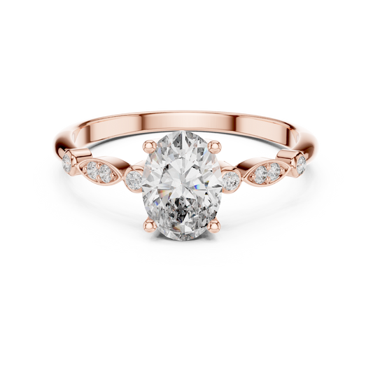 Oval Moissanite Ring with Bezel and Marquise Station Accents in rose 925 sterling silver, view 4