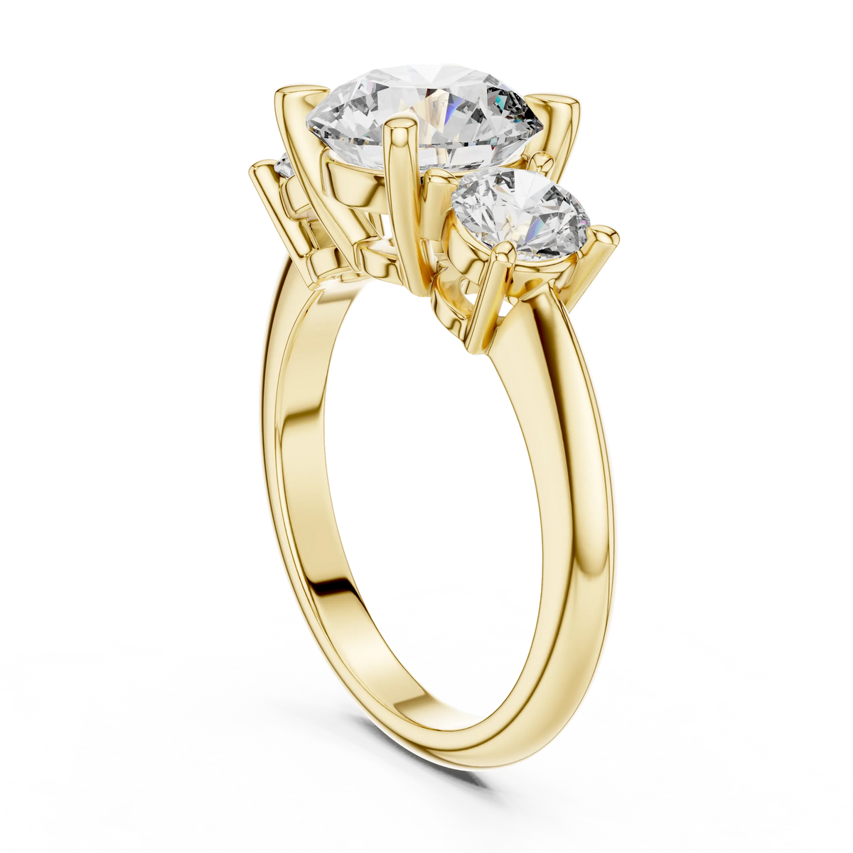 Round Three Stone Moissanite Statement Ring in yellow 925 sterling silver, view 1