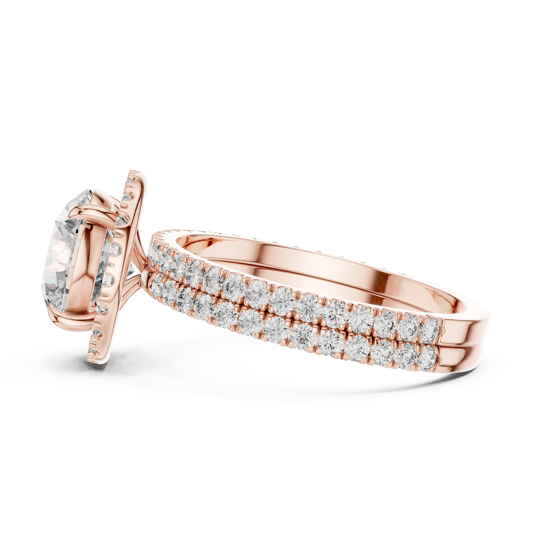 Round Halo Moissanite Engagement Ring with Pavé Band in rose 925 sterling silver, view 3