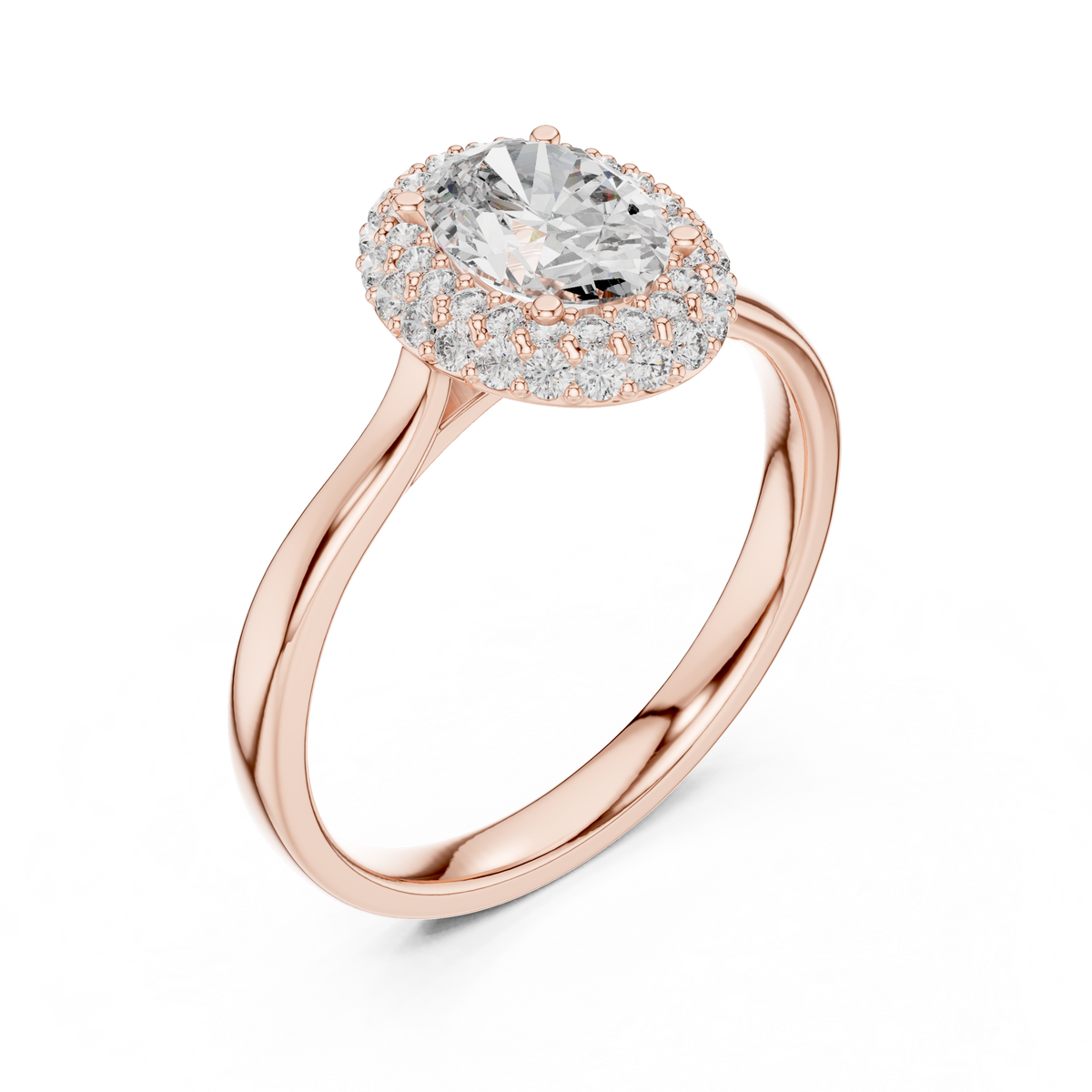 Oval Double Halo Moissanite Ring in rose 925 sterling silver, view 2