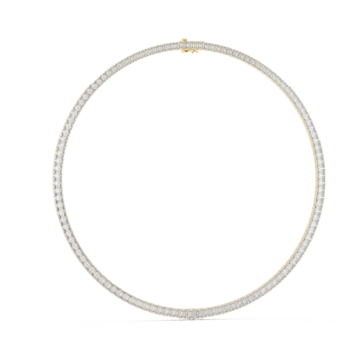 Emerald Cut Tennis Necklace in yellow 925 sterling silver, view 1