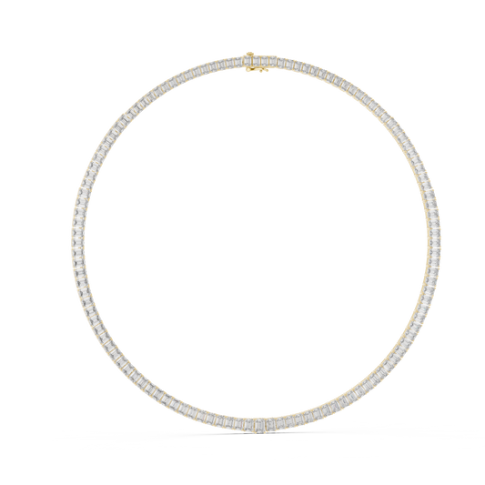 Emerald Cut Tennis Necklace in yellow 925 sterling silver, view 1