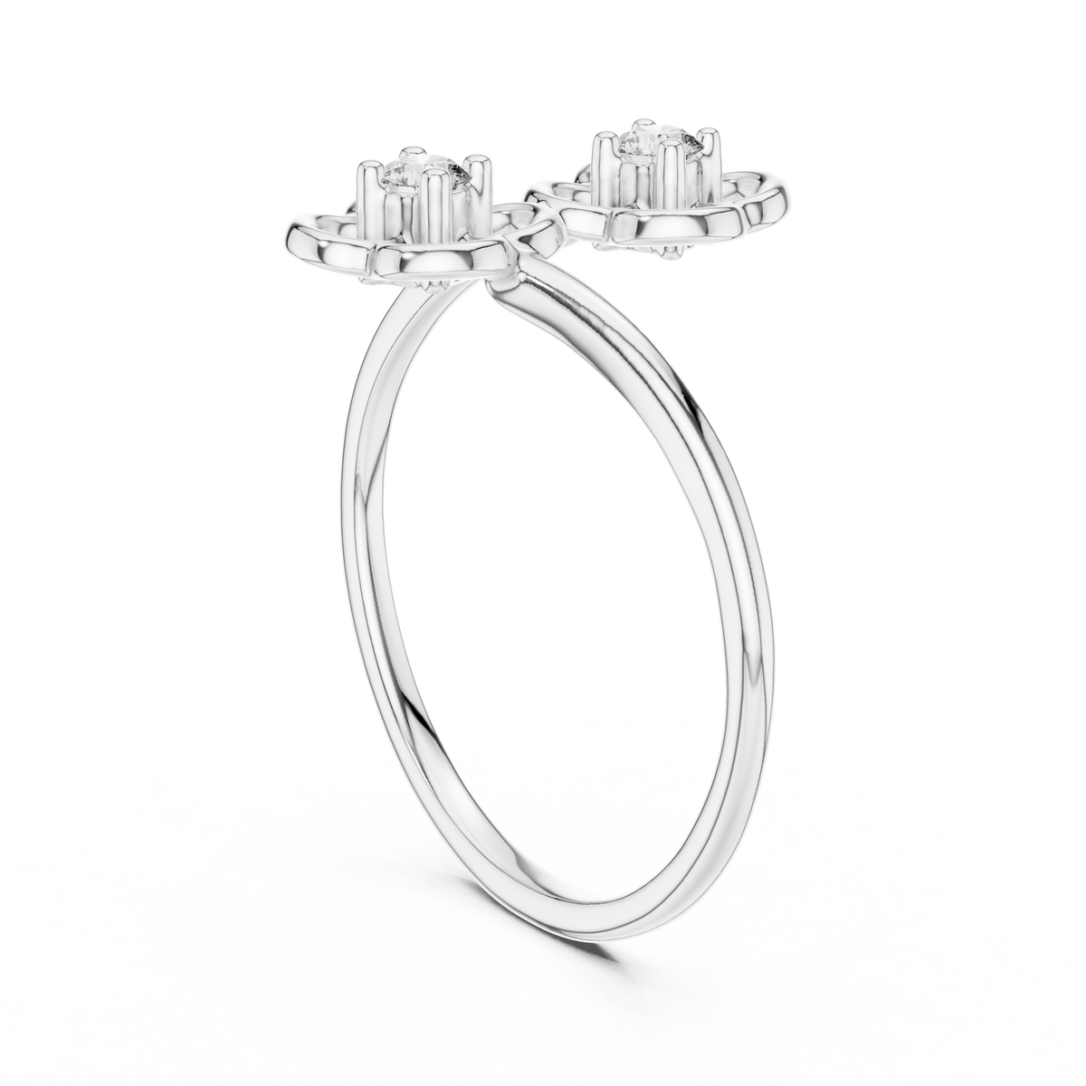 Double Flower Bypass Moissanite Ring in white 925 sterling silver, view 1