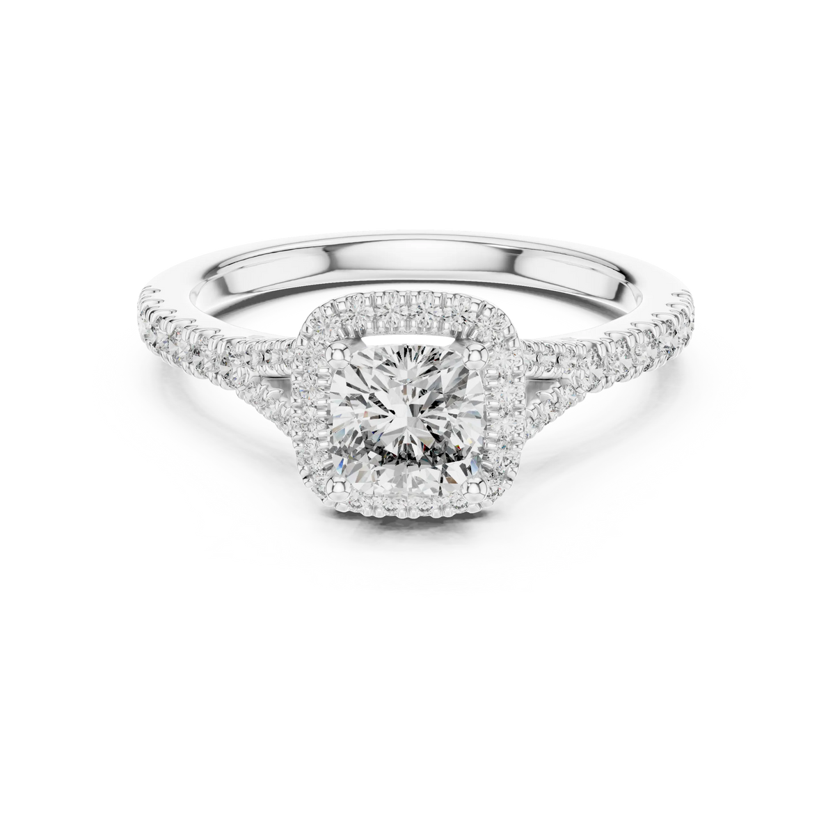 Cushion Halo Moissanite Engagement Ring in white 925 sterling silver, view 4