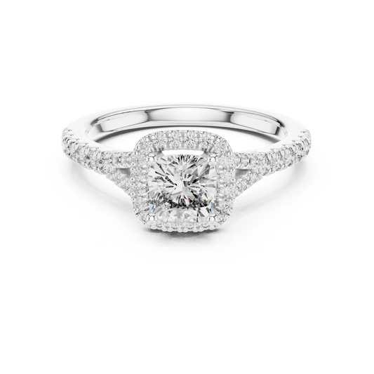 Cushion Halo Moissanite Engagement Ring in white 925 sterling silver, view 4