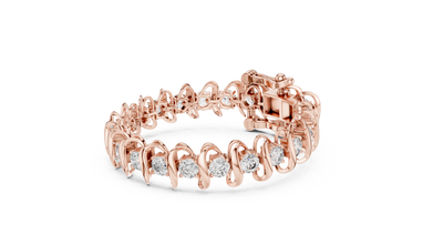 Round Moissanite Wave Link Bracelet in rose 925 sterling silver, view 2