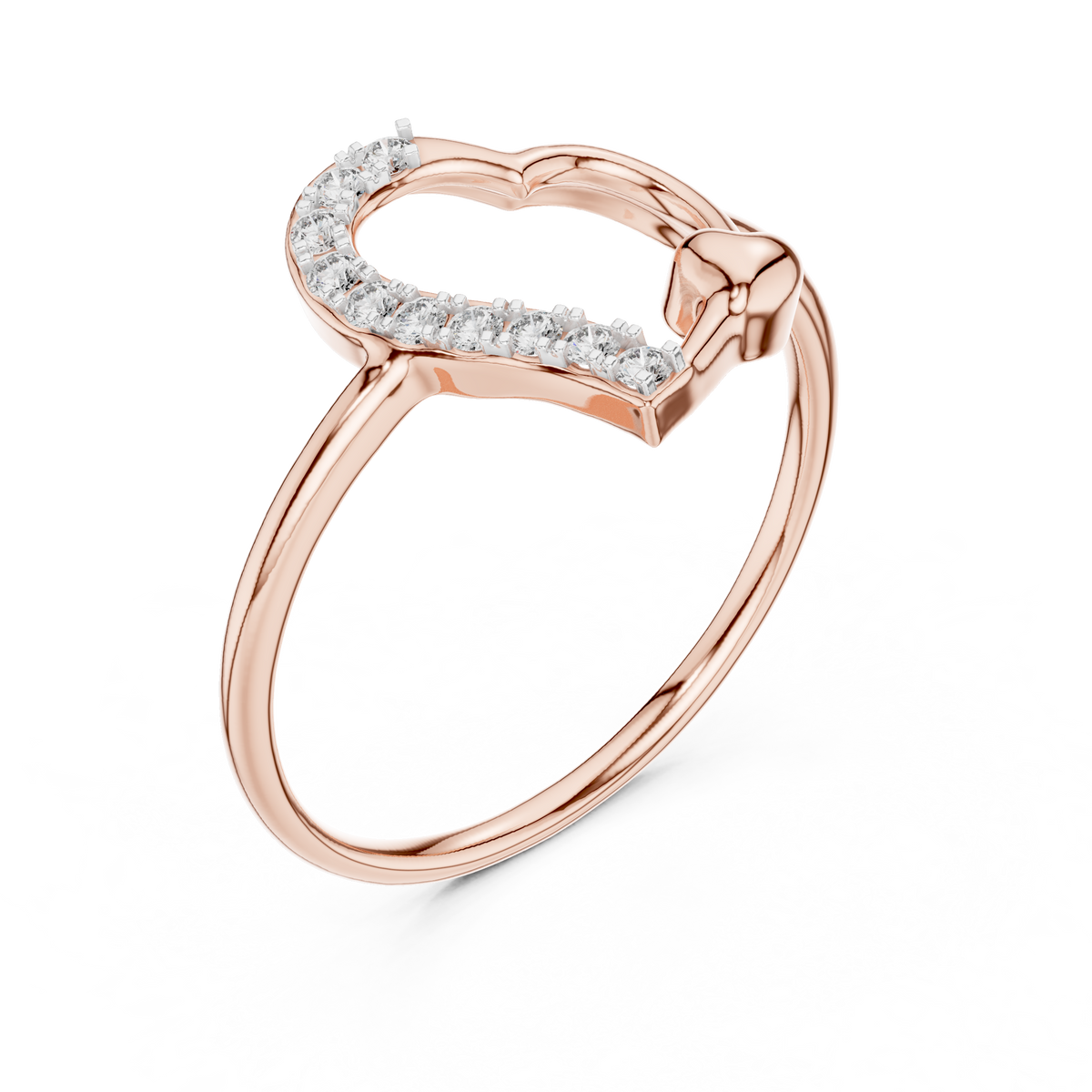 Tilted Pavé Heart Moissanite Ring in rose 925 sterling silver, view 2