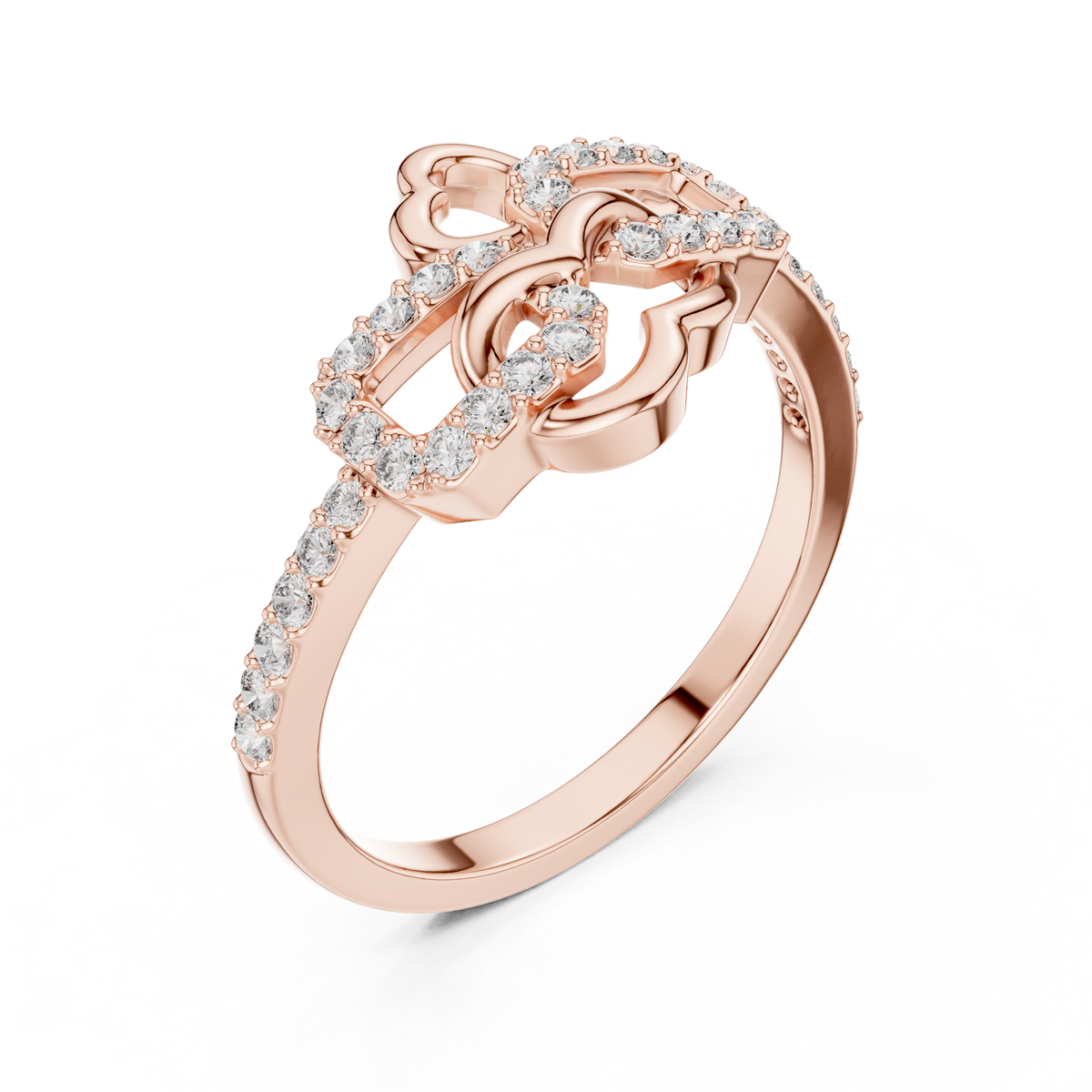 Open Heart and Link Moissanite Ring in rose 925 sterling silver, view 2