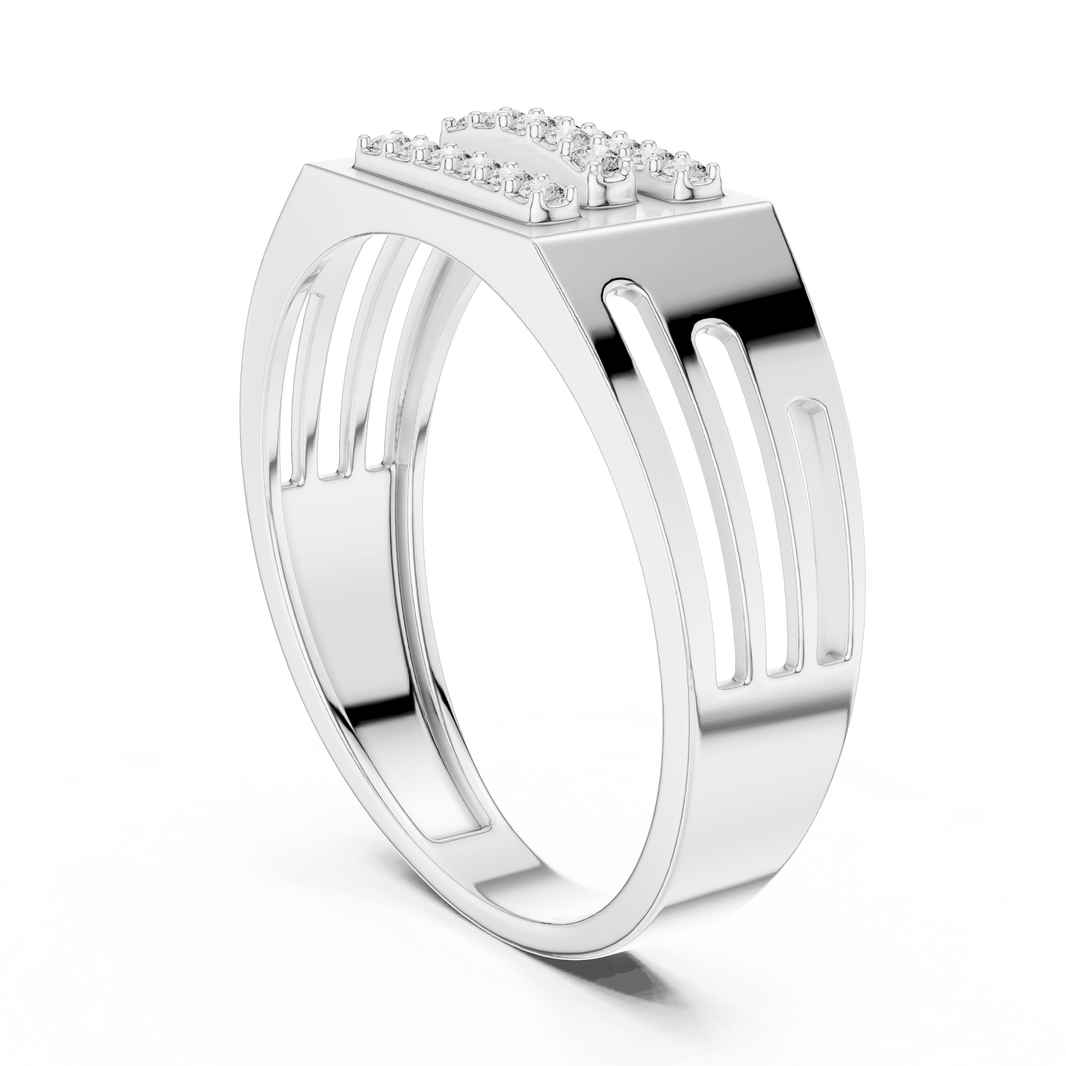 Three-Row Signet Moissanite Ring in white 925 sterling silver, view 1