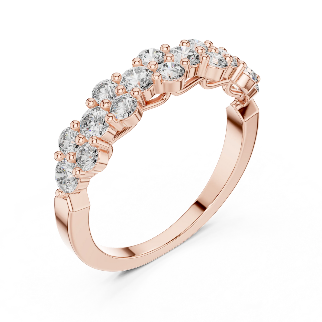 Floral Cluster Moissanite Half Eternity Band in rose 925 sterling silver, view 2