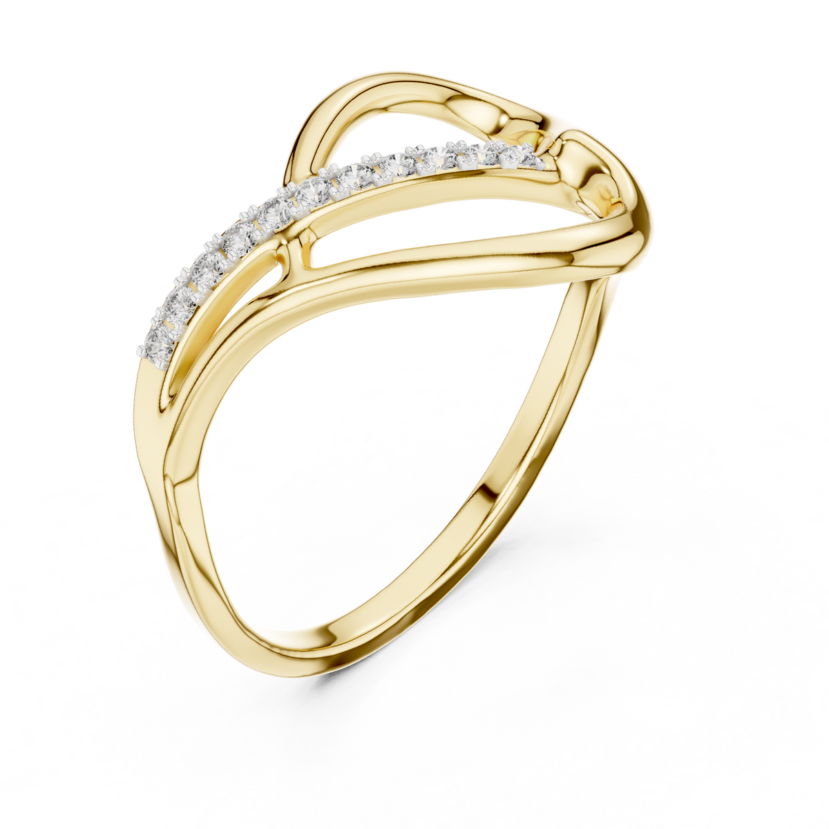 Sideways Heart Pavé Line Moissanite Ring in yellow 925 sterling silver, view 2