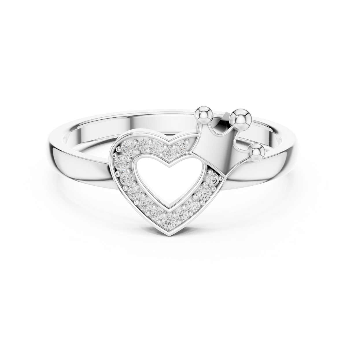 Crowned Heart Pavé Moissanite Ring in white 925 sterling silver, view 4