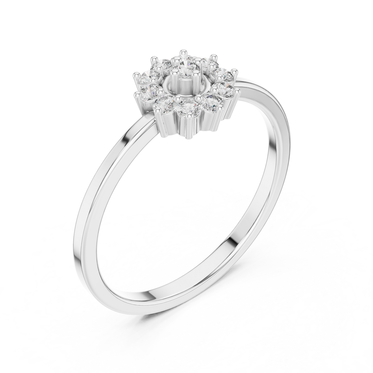 Flower Halo Cluster Moissanite Ring in white 925 sterling silver, view 2