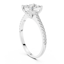 Round Cluster Moissanite Engagement Ring with Pavé Band in white 925 sterling silver, view 1
