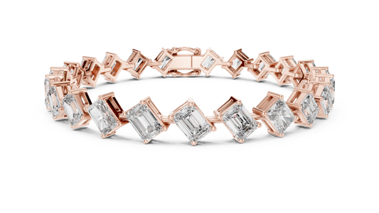 Emerald and Radiant Cut Moissanite Tennis Bracelet in rose 925 sterling silver, view 1