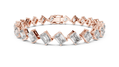 Emerald and Radiant Cut Moissanite Tennis Bracelet in rose 925 sterling silver, view 1