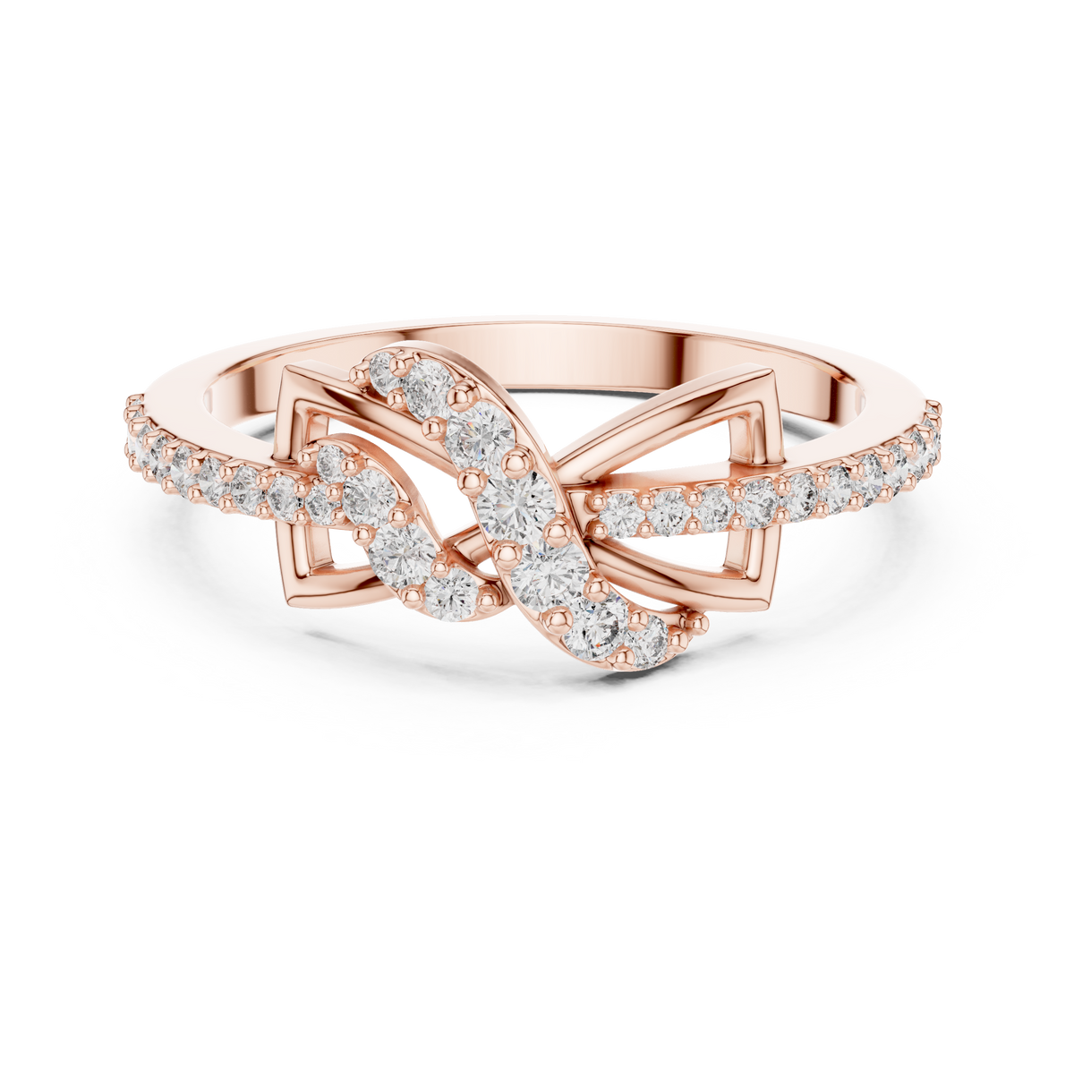 Infinity Bow Pavé Moissanite Ring in rose 925 sterling silver, view 4
