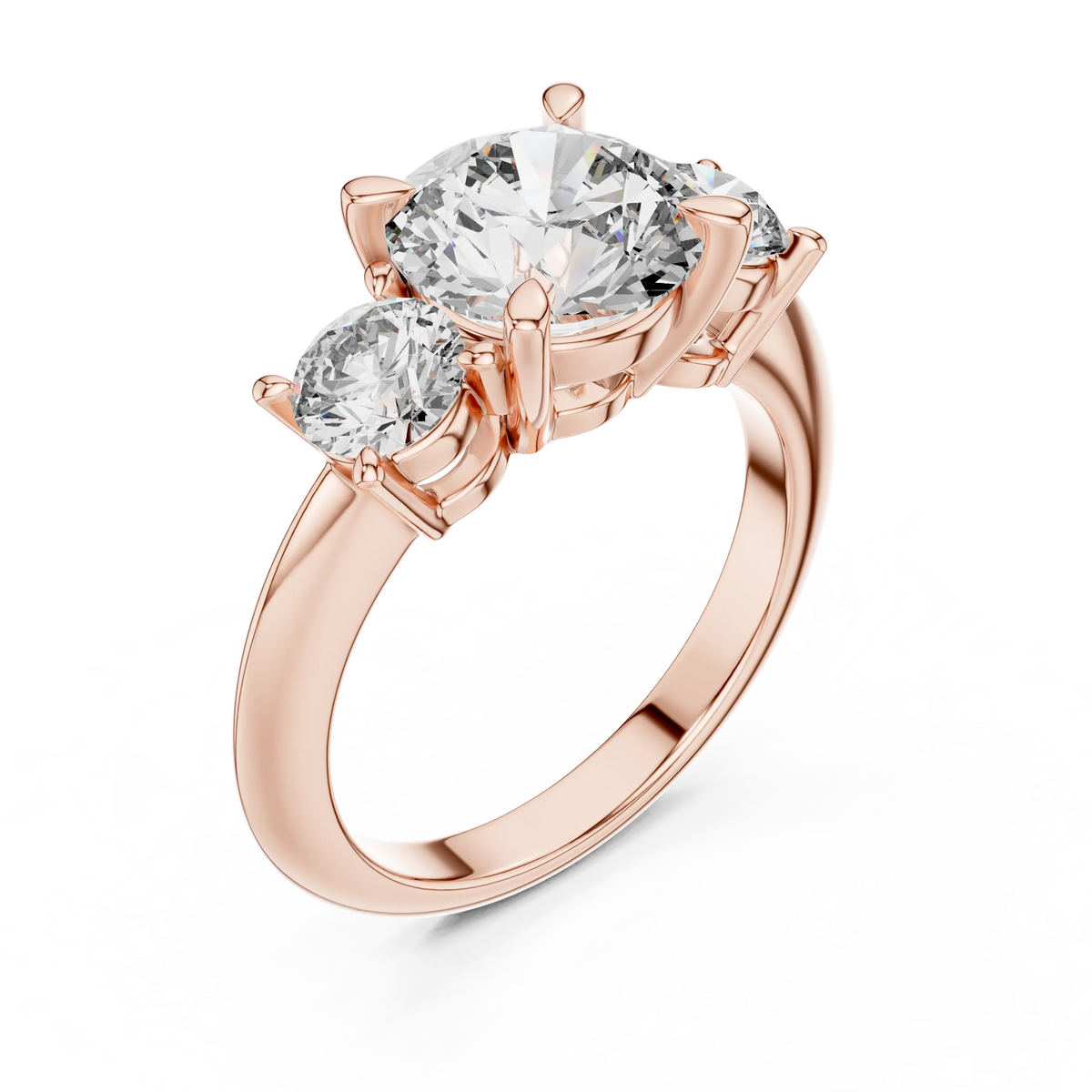 Round Three Stone Moissanite Statement Ring in rose 925 sterling silver, view 2
