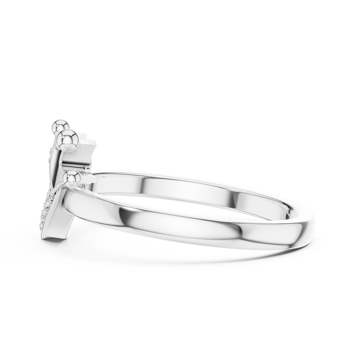Crowned Heart Pavé Moissanite Ring in white 925 sterling silver, view 3