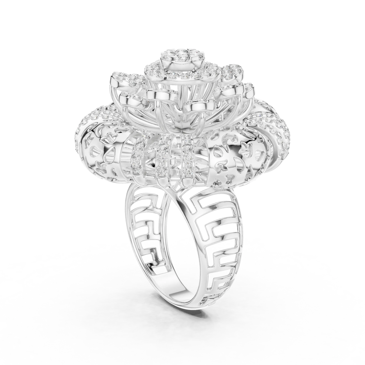 Flower Cluster Moissanite Cocktail Ring in white 925 sterling silver, view 1